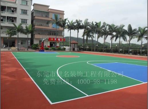 供应东莞蓝球场改造翻新、篮球场彩色地坪材料、运动场改造厂家