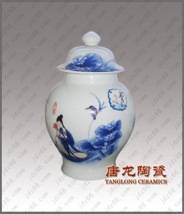 供应手绘青花陶瓷茶叶罐 陶瓷食品罐 陶瓷药材密封罐 骨质瓷茶叶罐