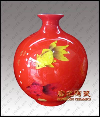 企业年终礼品中国红瓷瓶工艺品批发