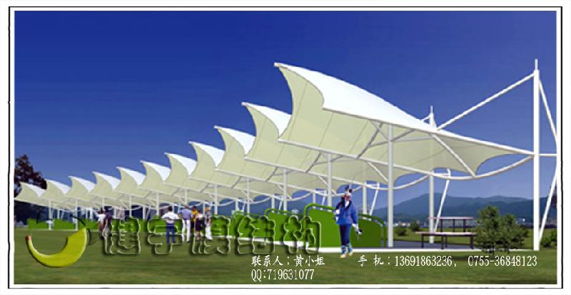 高尔夫球场发球台膜结构遮阳棚图片|高尔夫球