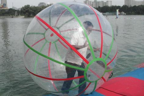 透明彩条水上步行球水上漂充气球批发