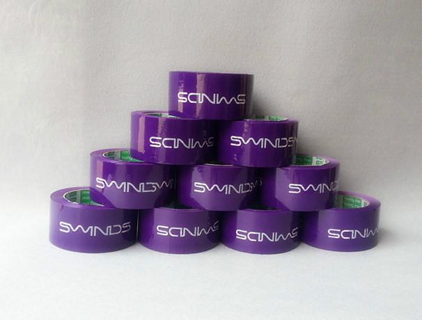 供应55mm印刷胶带紫色底白色字厂家品牌logo订做胶带