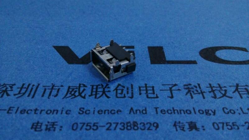 供应短体USB-AF10.0母座四锥脚插板-180度端子SMT6.