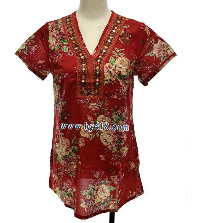 供应泰国印花绣珠衣(薄棉)  手工绣珠服装 云南民族服装图片