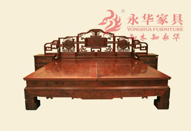 供应“老挝大红酸枝”四季花大床三件套中式古典家具