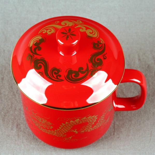 红瓷礼品杯金龙茶杯印制logo