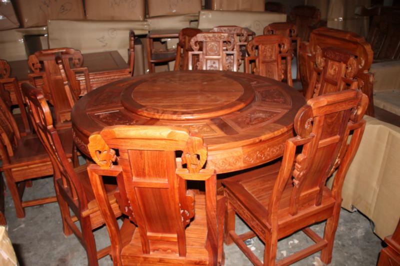 供应红木家具餐厅餐桌椅组合圆桌9件套