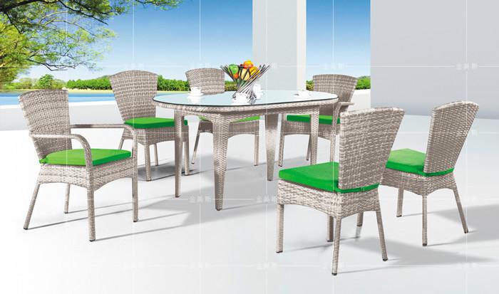 供应户外家具仿藤桌椅银灰白桌椅组合6+1型号JMS3056