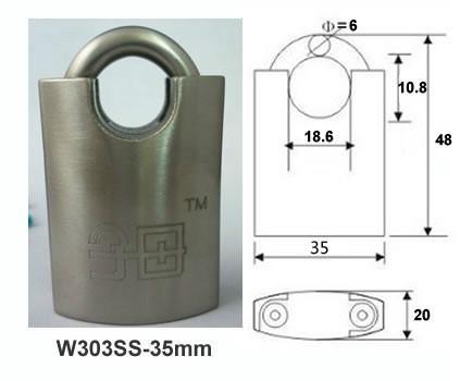 供应W303SS-35mm 全包粱不锈钢挂锁 防剪防撬型