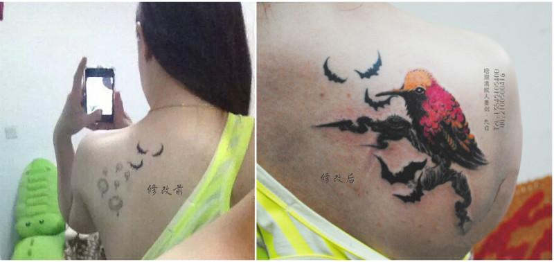 供应哈尔滨纹身遮盖纹身女生纹身鸟
