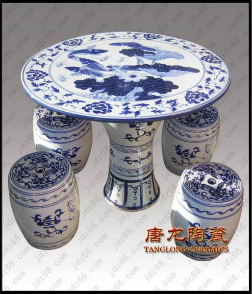 供应景德镇陶瓷鼓凳厂家　青花瓷陶瓷桌子　园林装饰陶瓷桌子