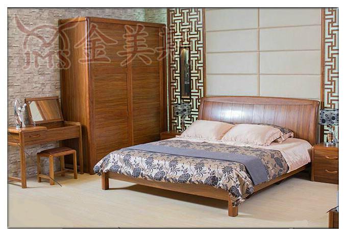 供应佛山现代中式简约虎斑木床双人婚床型号m1103的1.5或1.8图片