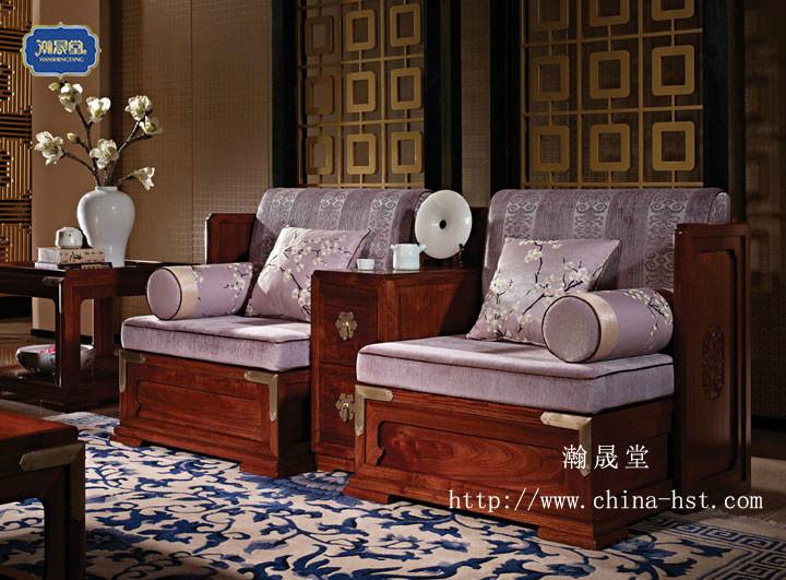 瀚晟堂红木家具蝶恋花单人位沙发，客厅红木沙发，高档新中式沙发，大果紫檀沙发