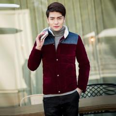 供应2014冬款时尚型男韩版修身短款立领羽绒服黑红