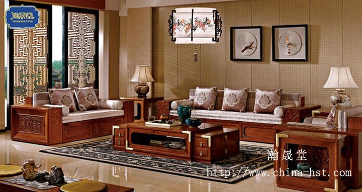 瀚晟堂红木家具-鼎晟祥瑞红木沙发，新中式沙发，大果紫檀沙发