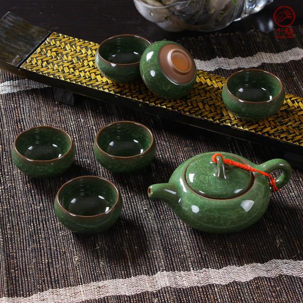 供应批发创意陶瓷礼品冰裂功夫茶具7头单色系列