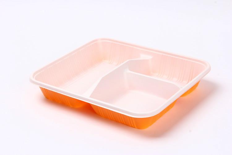 供应一次性橘白三格环保快餐盒图片