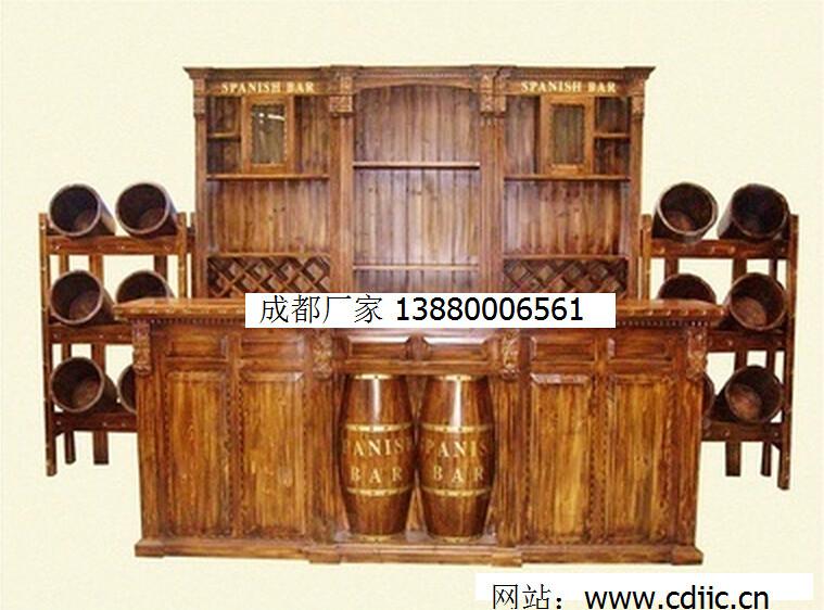 成都鑫梦宇碳化木酒吧台桌椅订做厂批发