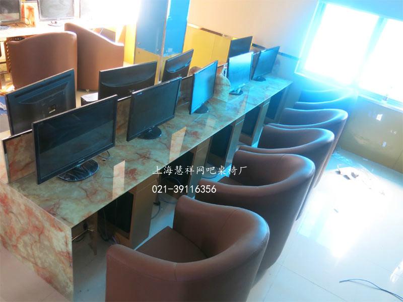 供应上海网吧桌椅钢化玻璃电脑桌 大理石纹面网吧桌