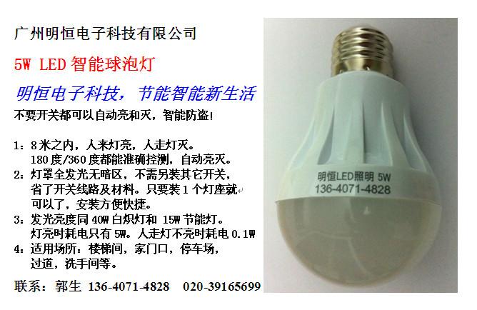 供应LED智能感应球泡灯,感应球泡灯,LED感应球泡灯厂家,广州LED感应灯厂家直销