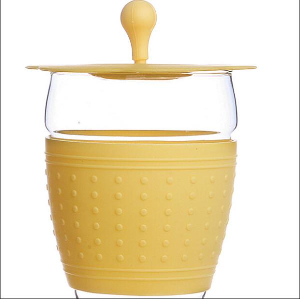 浙江加工定制环保无味硅胶盖子杯套 隔热耐高温炫彩玻璃茶杯套