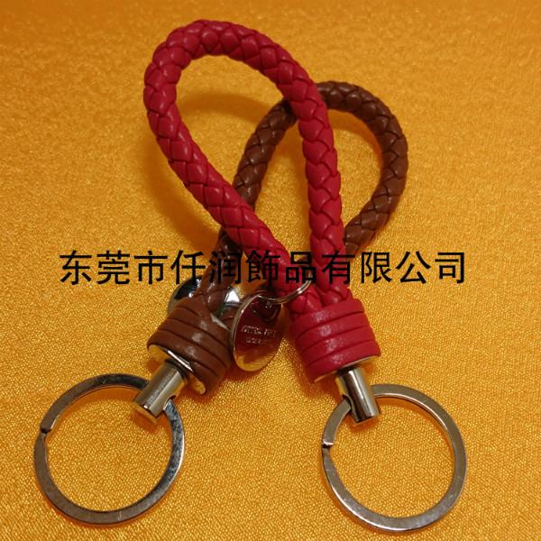 供应创意纯手工编织皮绳金属钥匙扣