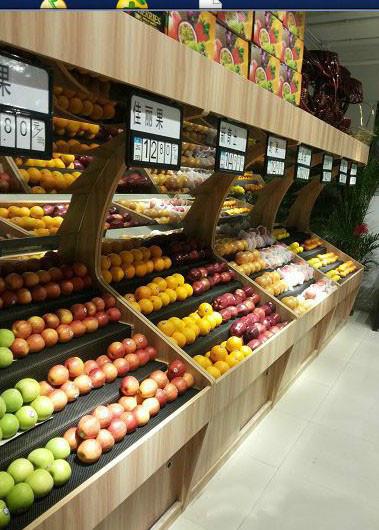 供应厂家直销蔬菜水果货架批发定制，木制水果货架，超市蔬菜架子图片